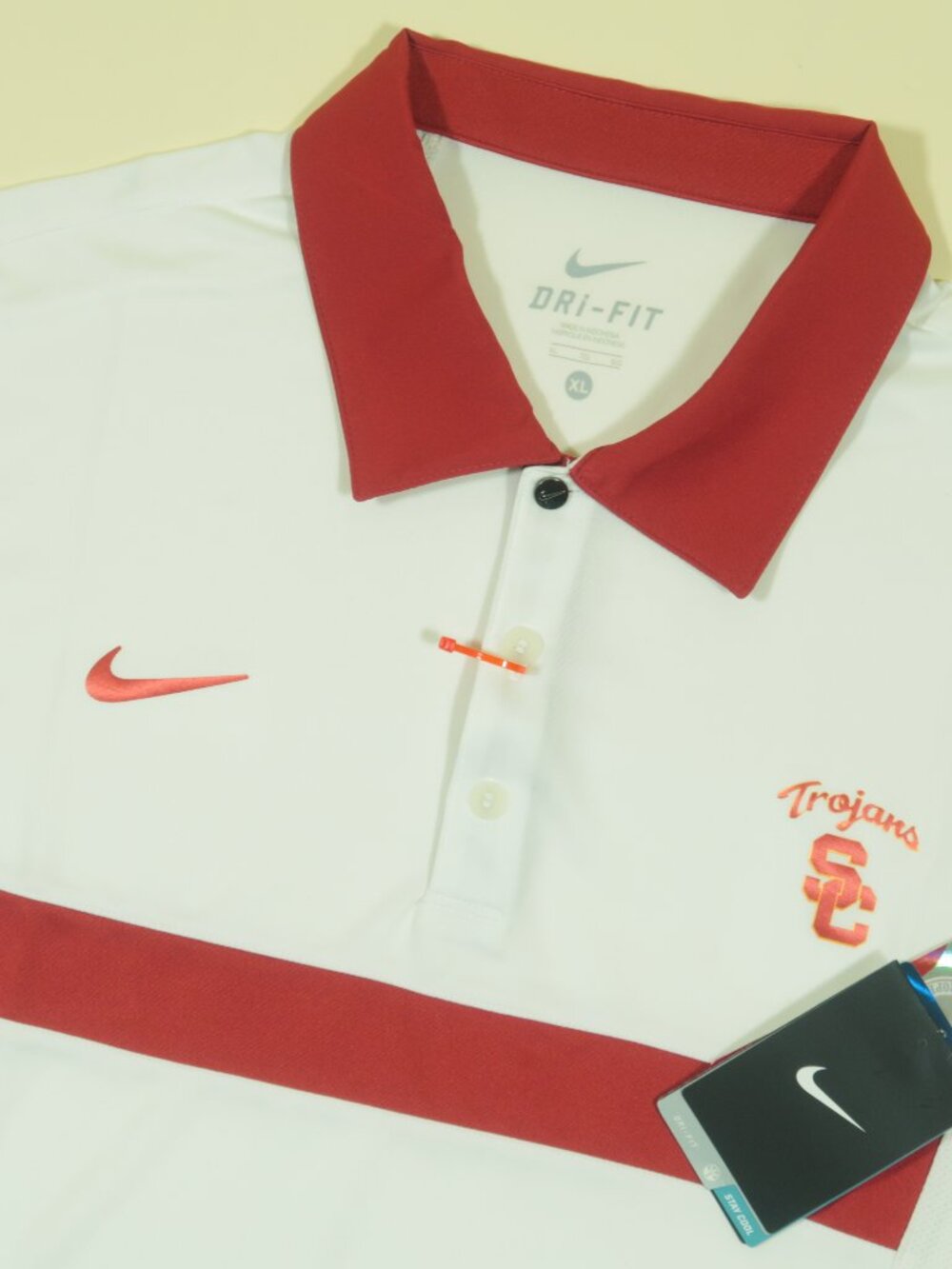 Nike USC Trojans Polo Shirt Mens XL White Cardinal Red Dri Fit New